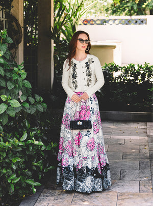 Inaya High Rise Maxi Skirt - Coconut All Dahled Up Engineered Skirt