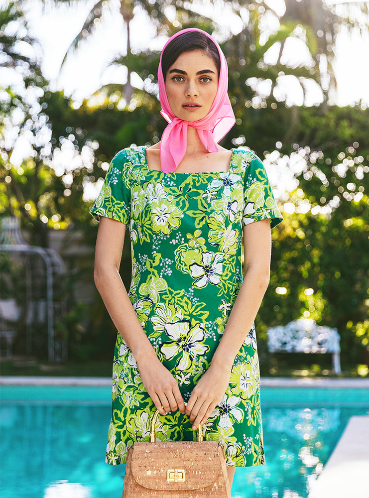 The Short Sleeved Lilly Shift Dress - Fiddle Leaf Green Once and Floral