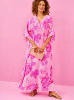 Levy V-Neck Silk Maxi Caftan - Parigi Pink Supporting Squad Engineered Woven