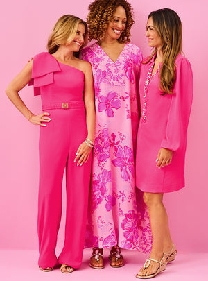 Levy V-Neck Silk Maxi Caftan - Parigi Pink Supporting Squad Engineered Woven