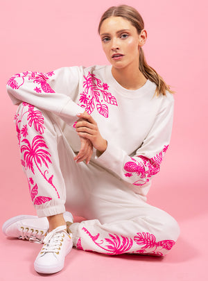 30" Silvie Embroidered Jogger - Coconut Safari Social Embroidery Pant