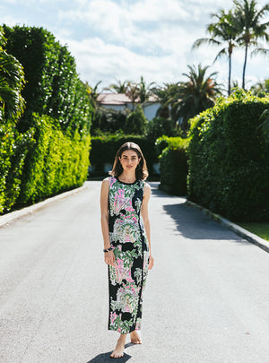 Darlene Stretch Maxi Shift Dress - Onyx Oversized PB Anniversary Toile