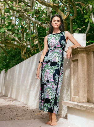 Darlene Stretch Maxi Shift Dress - Onyx Oversized PB Anniversary Toile