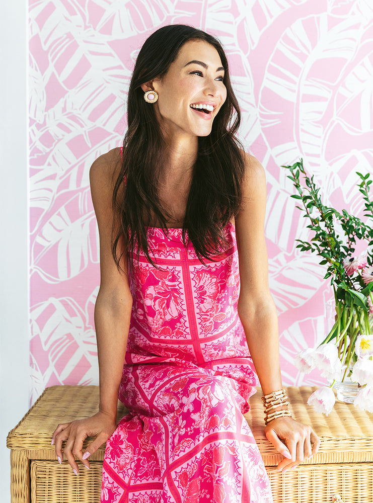 Jesslyn Silk Maxi Slip Dress - Sun Shell Pink Big Party Engineered Woven