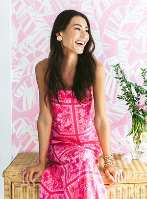 Jesslyn Silk Maxi Slip Dress - Sun Shell Pink Big Party Engineered Woven