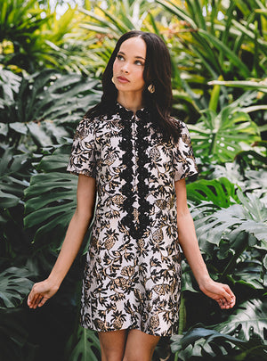 Teddy Jacquard Shift - Noir Pineapple Puff Metallic Jacquard