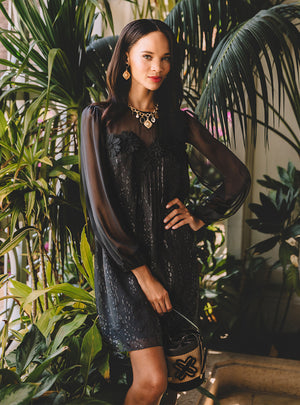 Gail Silk Dress - Noir Fish Clip Chiffon