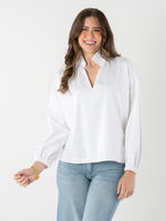Long Sleeve Poppy Top - White Cotton Poplin