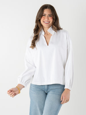 Long Sleeve Poppy Top - White Cotton Poplin