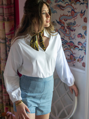 Long Sleeve Poppy Top - White Cotton Poplin