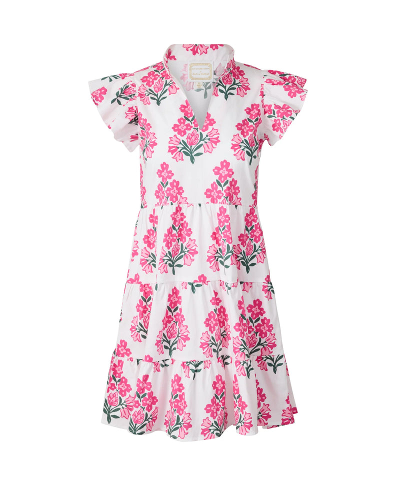 The Vero Flare Tunic Dress Cotton Poplin Printed Hibiscus Block