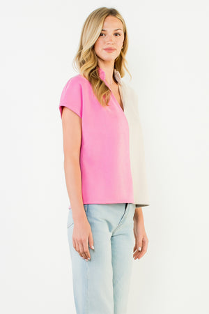 Colorblock Suede Top - Tan/Pink