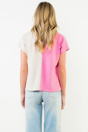 Colorblock Suede Top - Tan/Pink