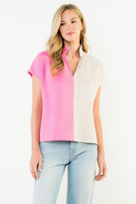 Colorblock Suede Top - Tan/Pink