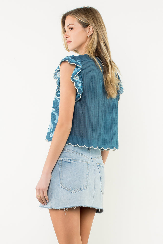 Embroidered Blue Top