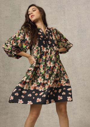 Melinda Print Dress - Black