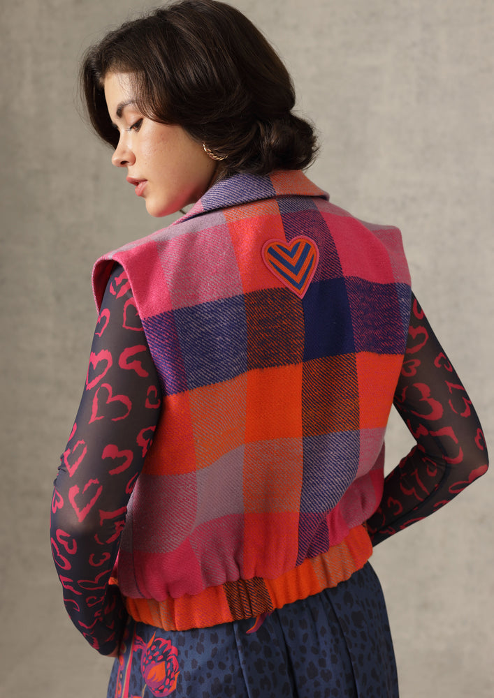 Kim Check Vest - Crimson