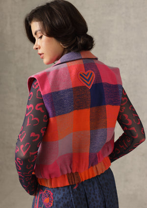 Kim Check Vest - Crimson