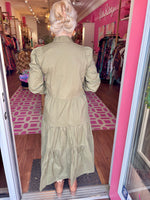 Button Front Shirt Dress - Corduroy Olive