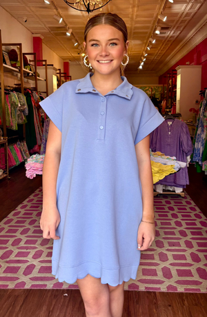 Short Sleeve Collared Dress - Blue