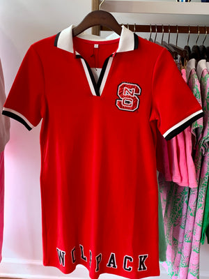 NC State Collared Shirt Dress - Red/Black