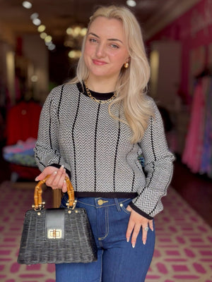 Ladies Knitted Sweater - Black/White