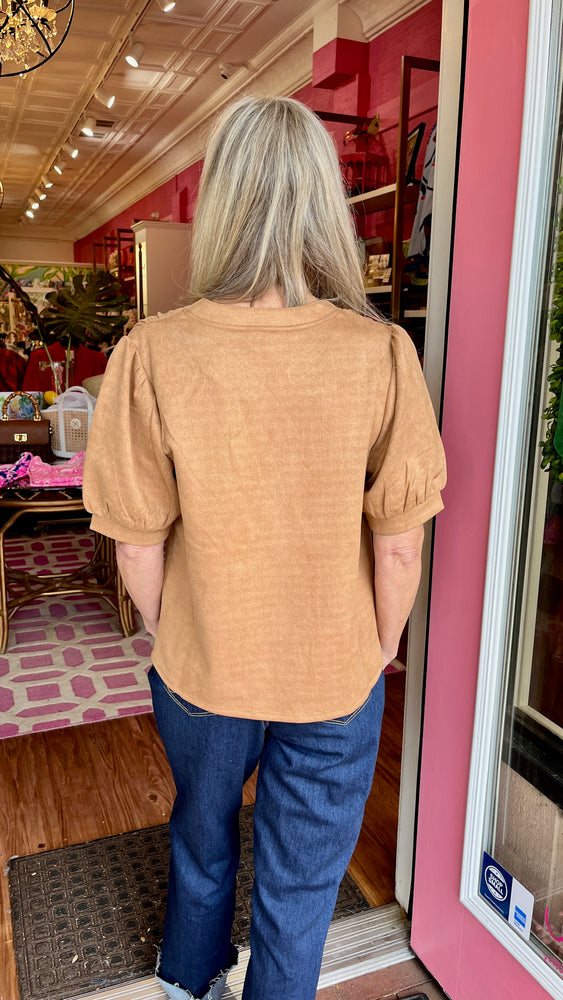 Short Sleeve Suede Top