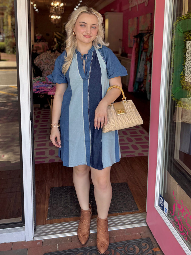 Puff Sleeve Denim Dress