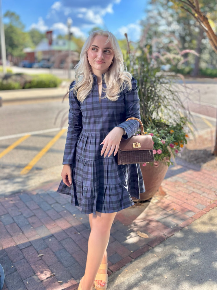 Long Sleeve Tunic Flare Dress - Blackwatch Tartan