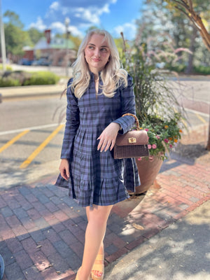 Long Sleeve Tunic Flare Dress - Blackwatch Tartan