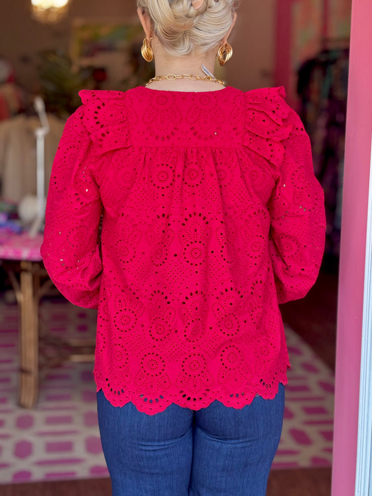 Ruffle Front Top with Tassels - Chili Pepper