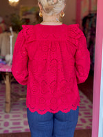 Ruffle Front Top with Tassels - Chili Pepper