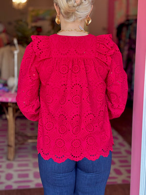 Ruffle Front Top with Tassels - Chili Pepper