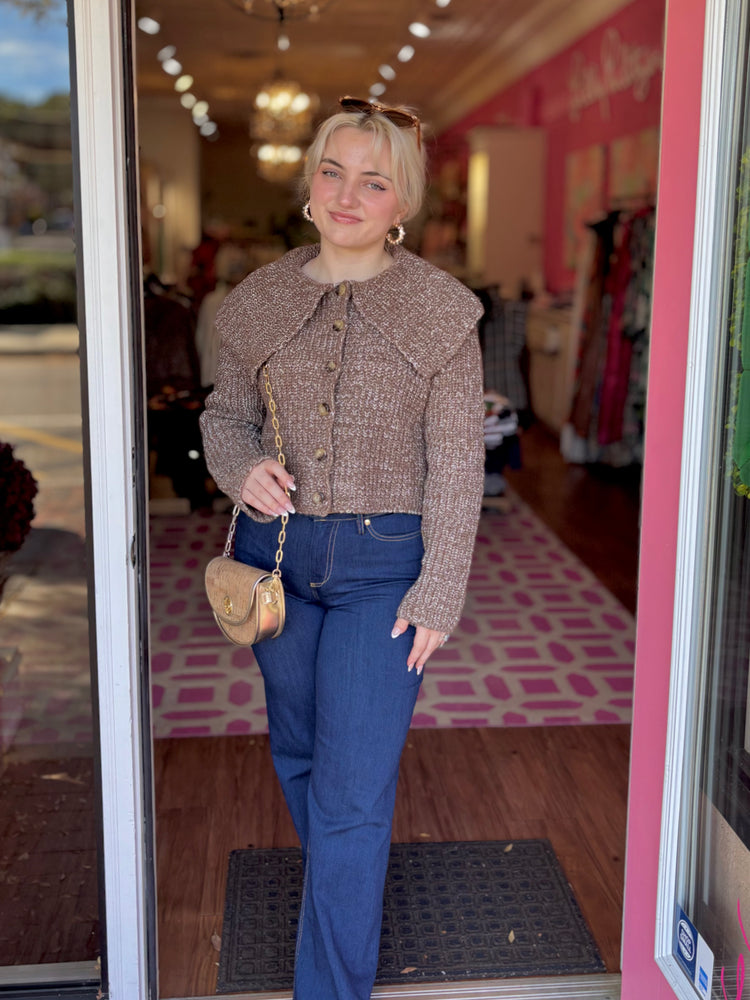 Cropped Knitted Collar Cardigan