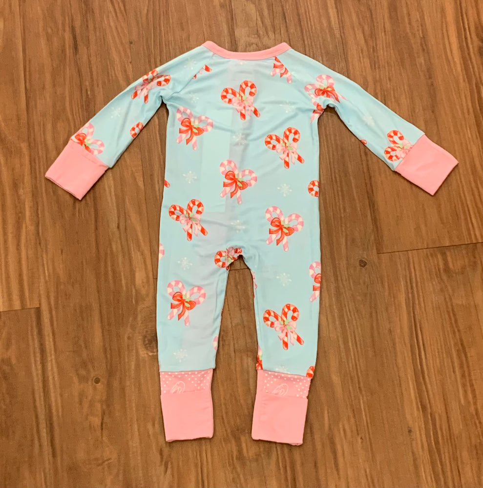 Candy Cane Bows Zipper Onesie - Blue/Pink