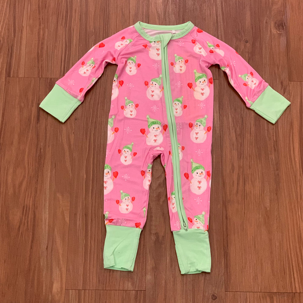 Snowman Zipper Onesie - Pink