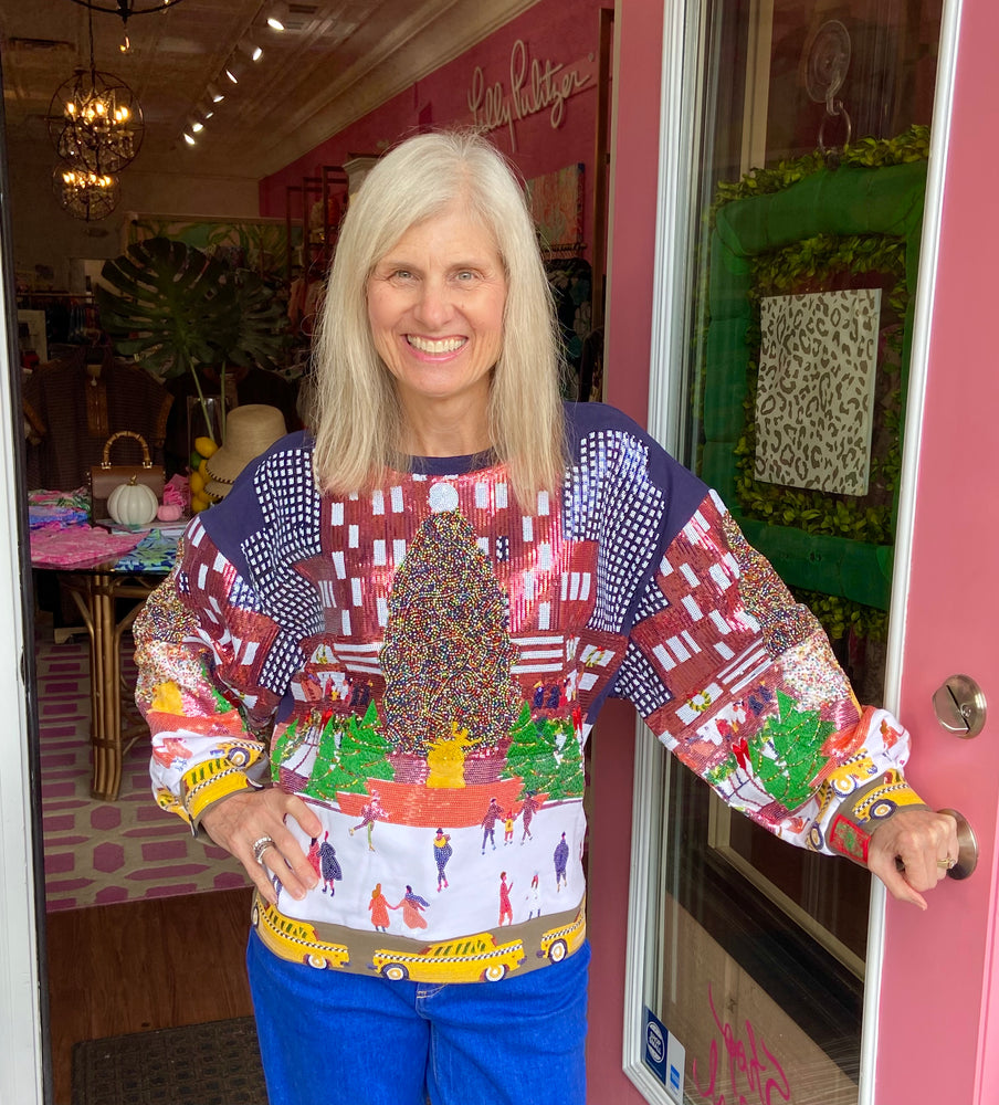 Multi Sequin Rockefeller Center At Christmas Sweatshirt