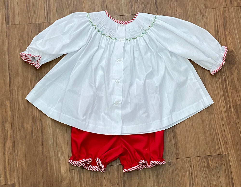 Emma Smocked Bloomer Set - Gingerbread Red