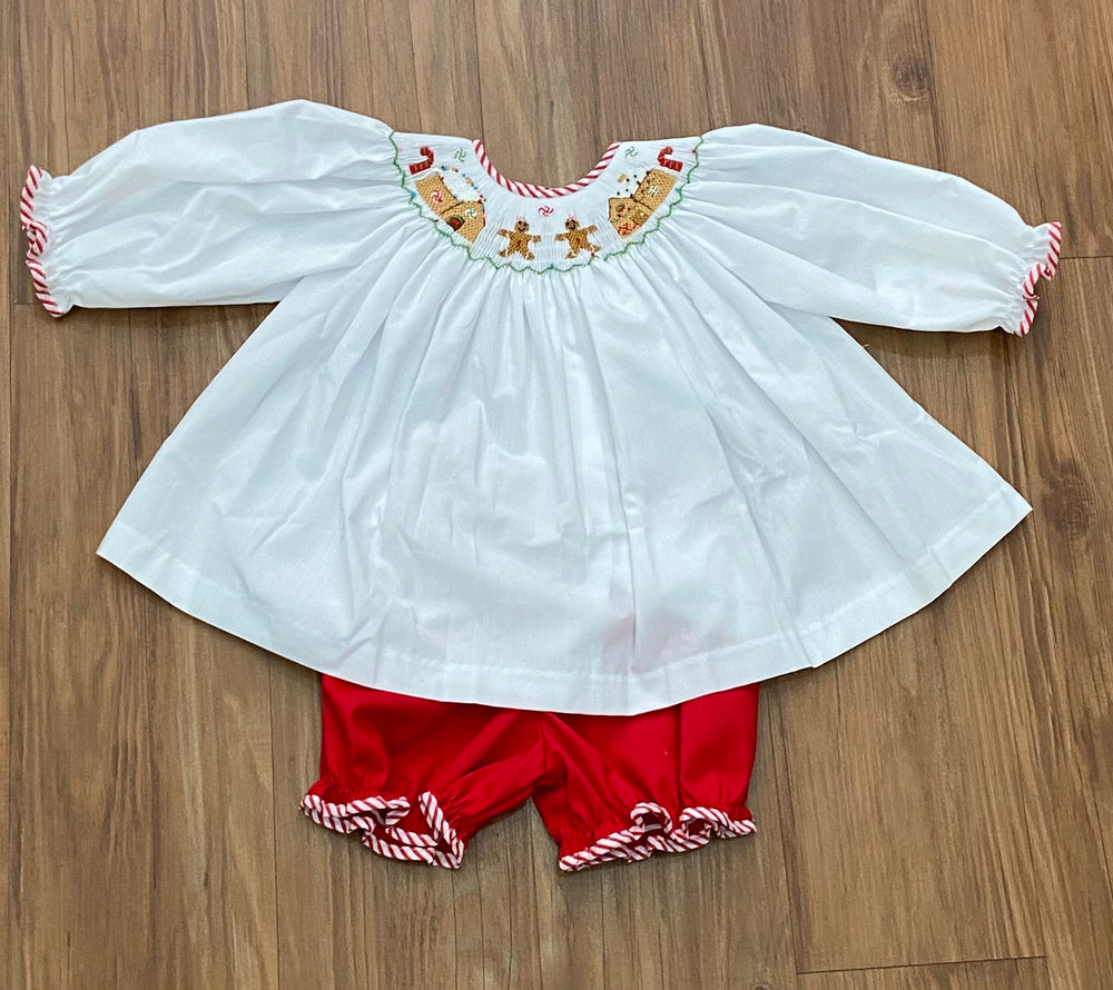 Emma Smocked Bloomer Set - Gingerbread Red