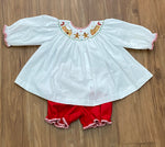 Emma Smocked Bloomer Set - Gingerbread Red