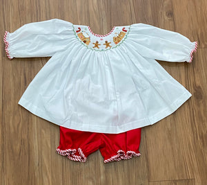 Emma Smocked Bloomer Set - Gingerbread Red