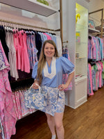 Two Color Puff Sleeve Top - Blue