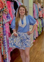 Two Color Puff Sleeve Top - Blue