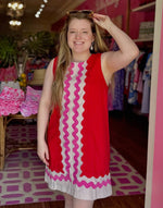 Block Ric Rac Dress - Red/Pink