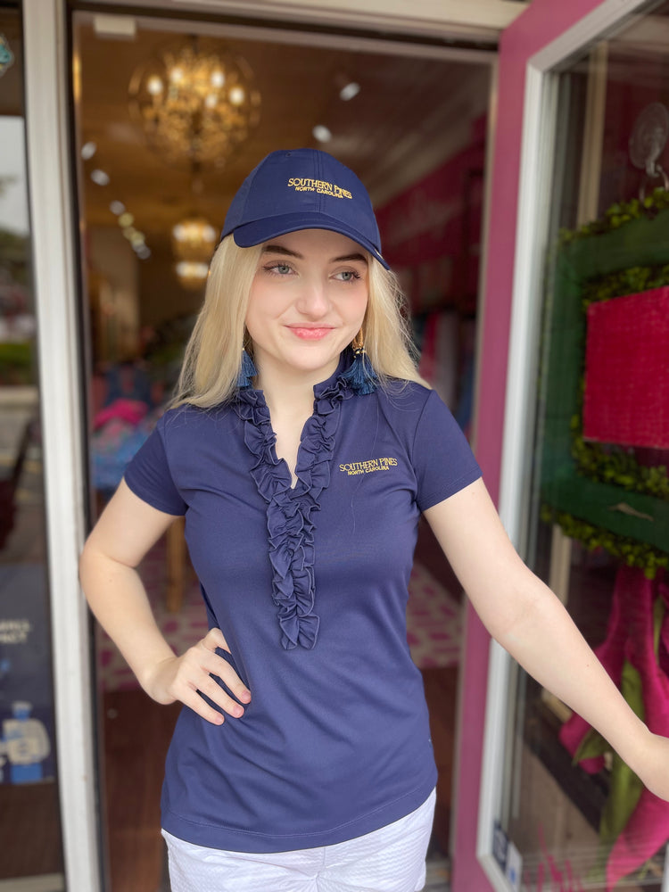 Embroidered Frida Ruffle Polo - True Navy