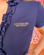Embroidered Frida Ruffle Polo - True Navy