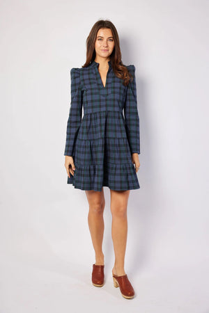 Long Sleeve Tunic Flare Dress - Blackwatch Tartan