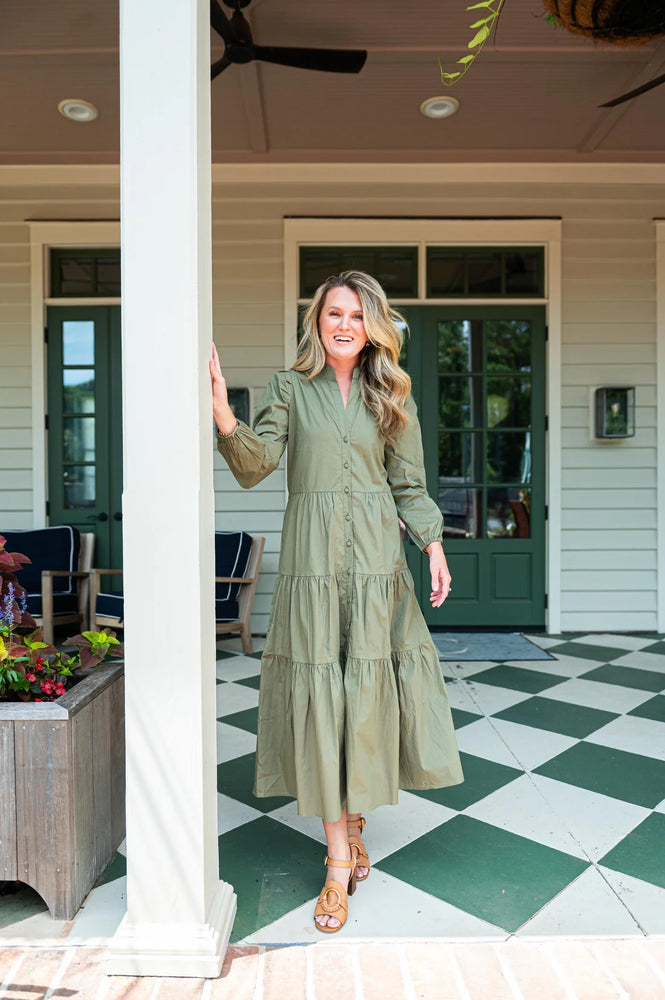 Button Front Shirt Dress - Corduroy Olive