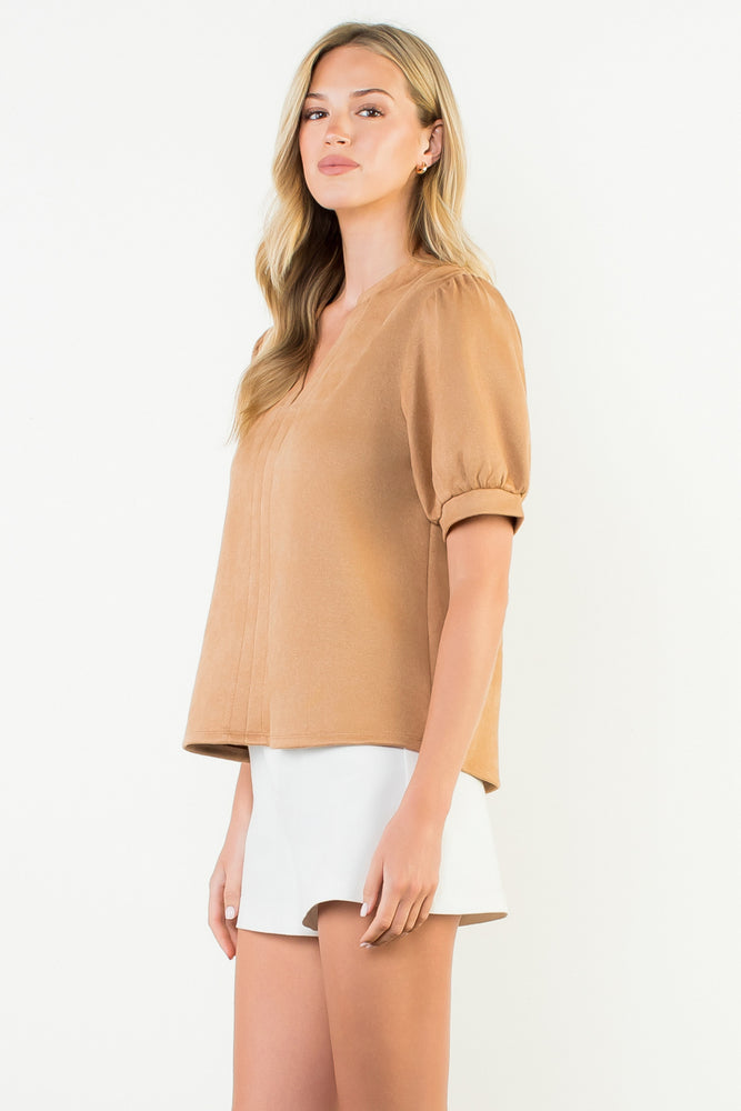Short Sleeve Suede Top