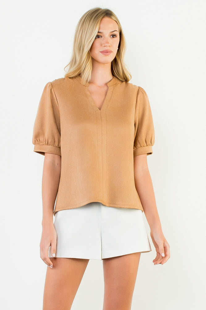 Short Sleeve Suede Top
